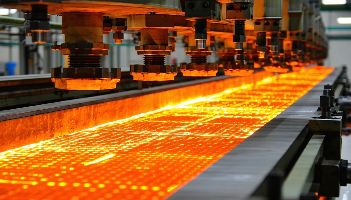 Modern glass industry in action redhot glass mass is shaped on a fully automated production line