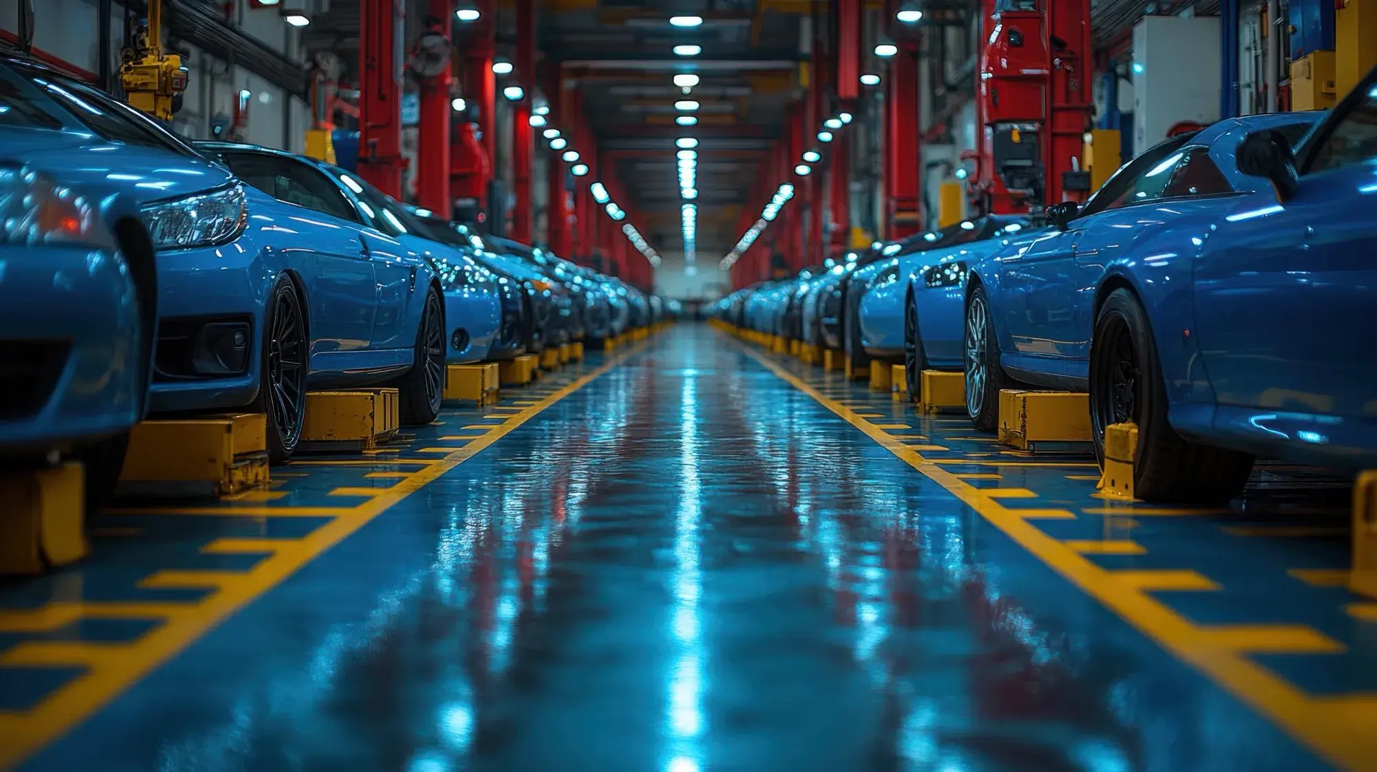 blue-car-lineup-factory