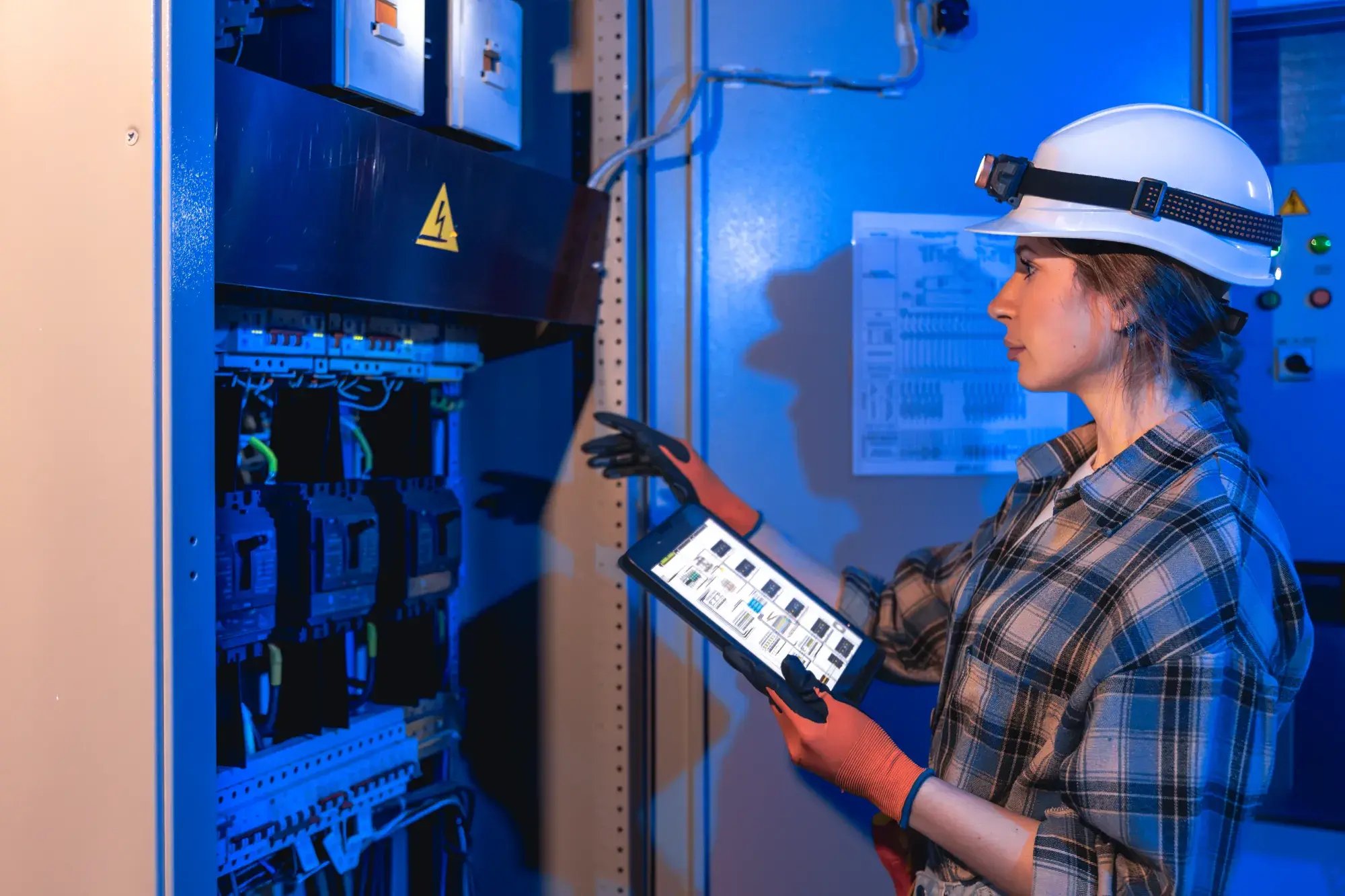 woman-electrician-works-with-tablet-near-electrical-panel-digital-control